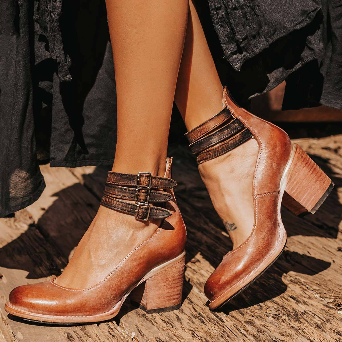 Elsa | Vintage Leather Strap Heels