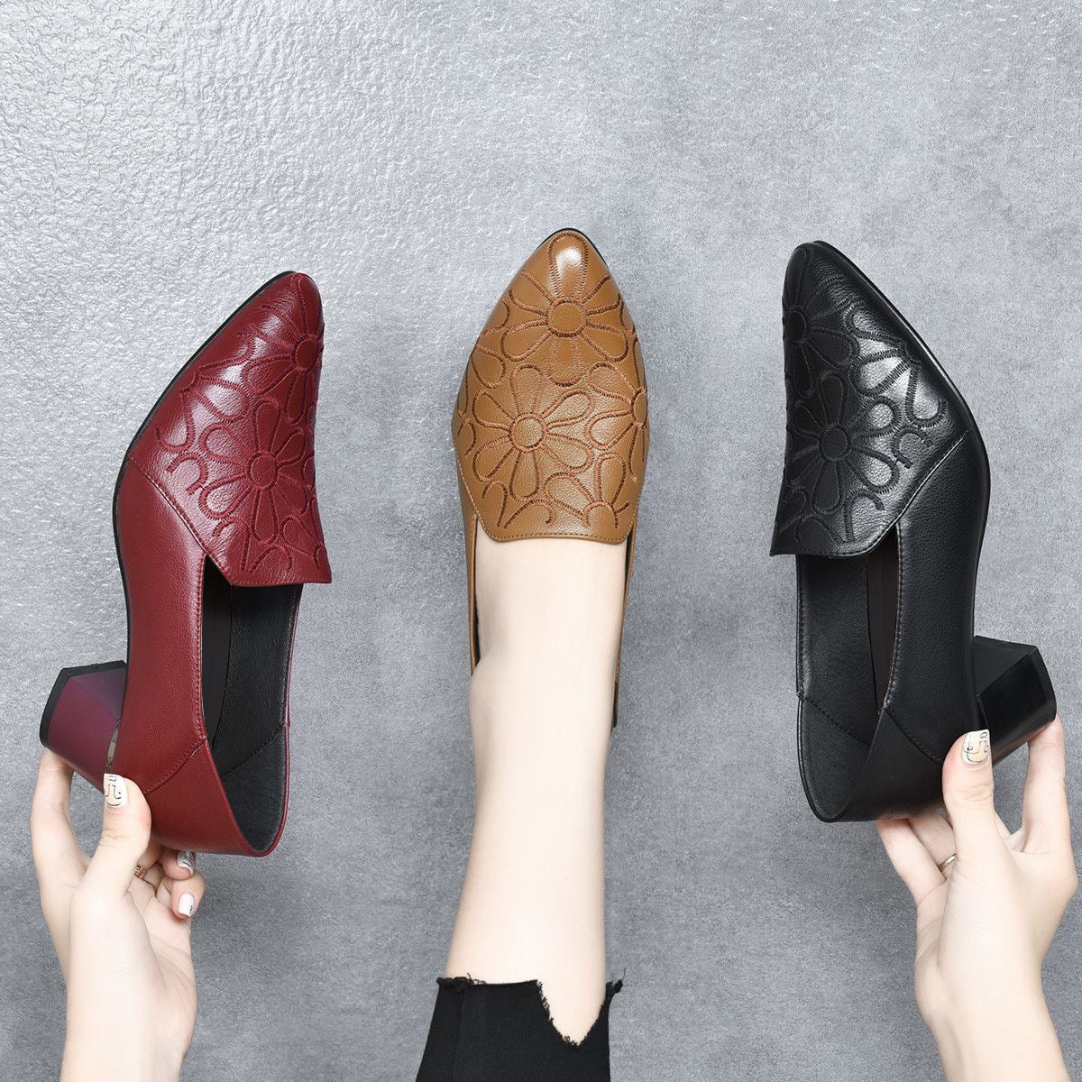 Tonette - Soft Leather Embroidered Pumps