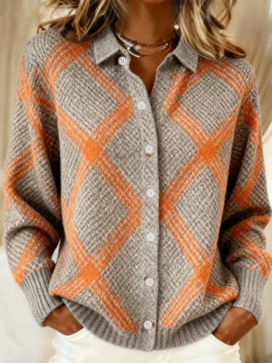 Christina™ – Checked Blouse Made from Warm, Soft Hoodie Material