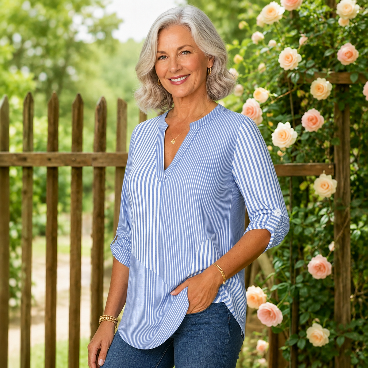 Lynette | Striped V-Neck Blouse