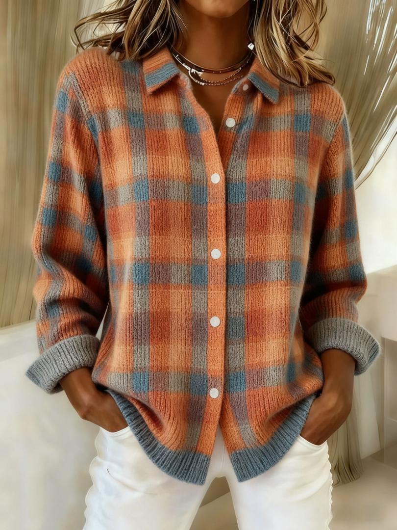 Sofia™ – Checked Blouse Made from Warm, Soft Hoodie Material