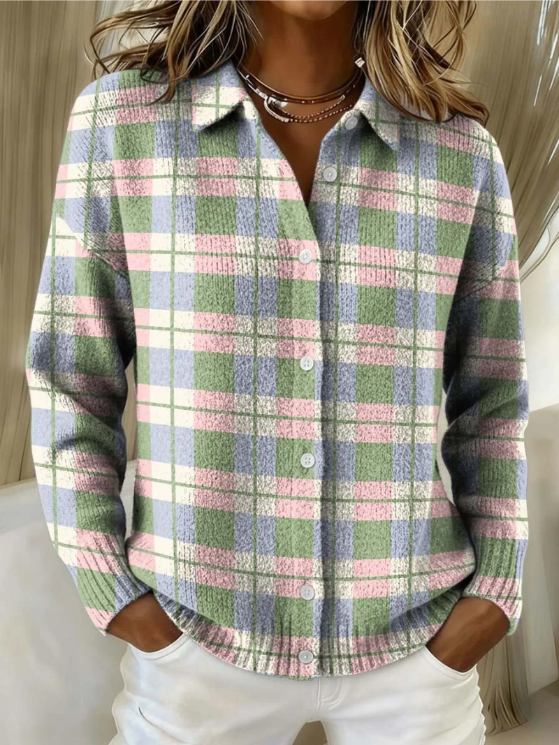 Lena™ – Checked Hoodie Blouse in Fresh Pastel Colors