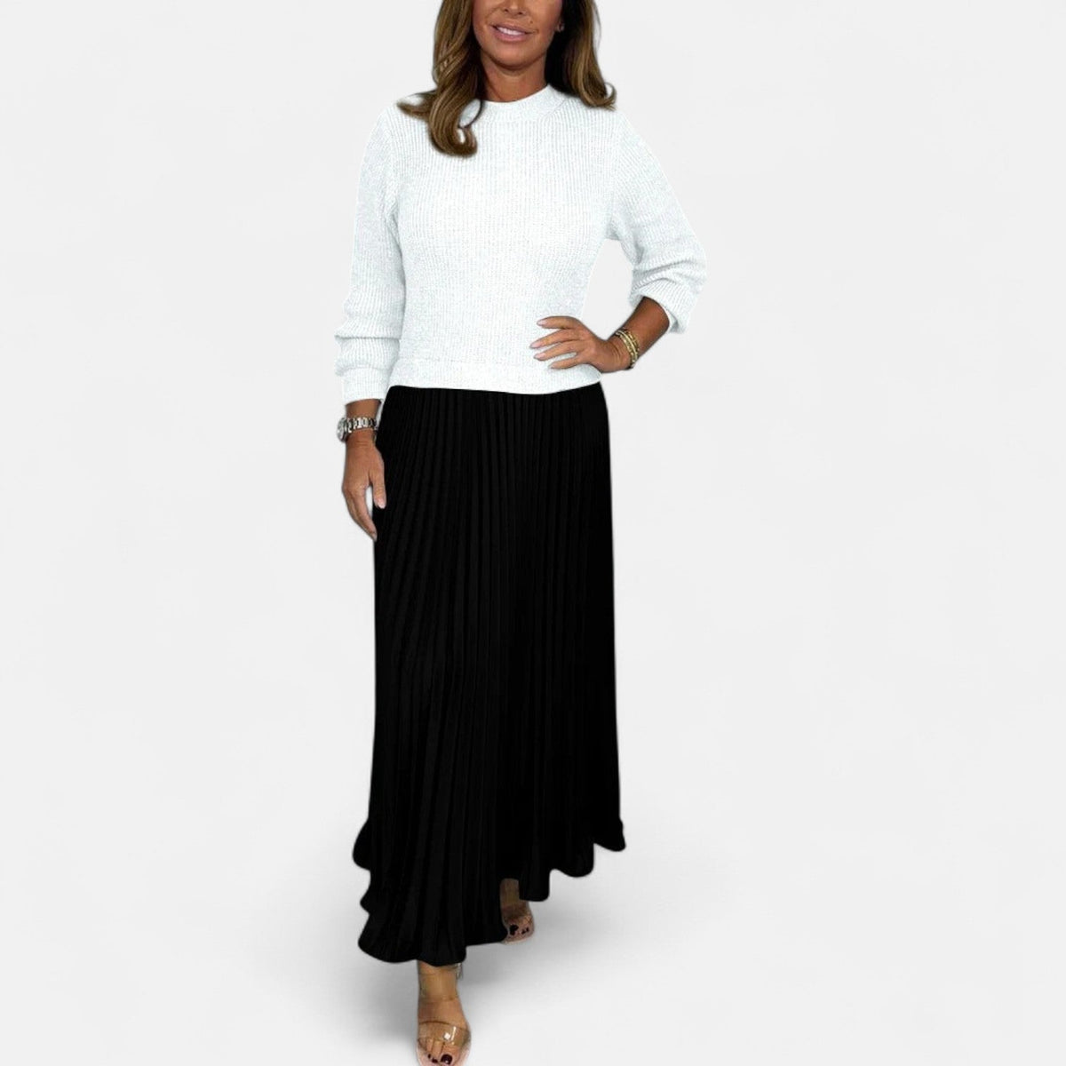 Claudia - Maxi dress with sweater and pleated skirt