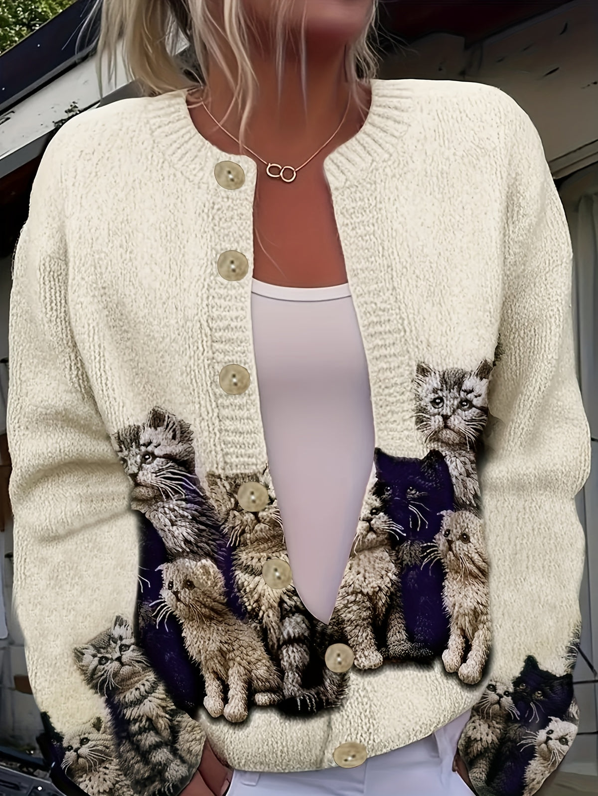 Clover™ | Cat Print Cardigan