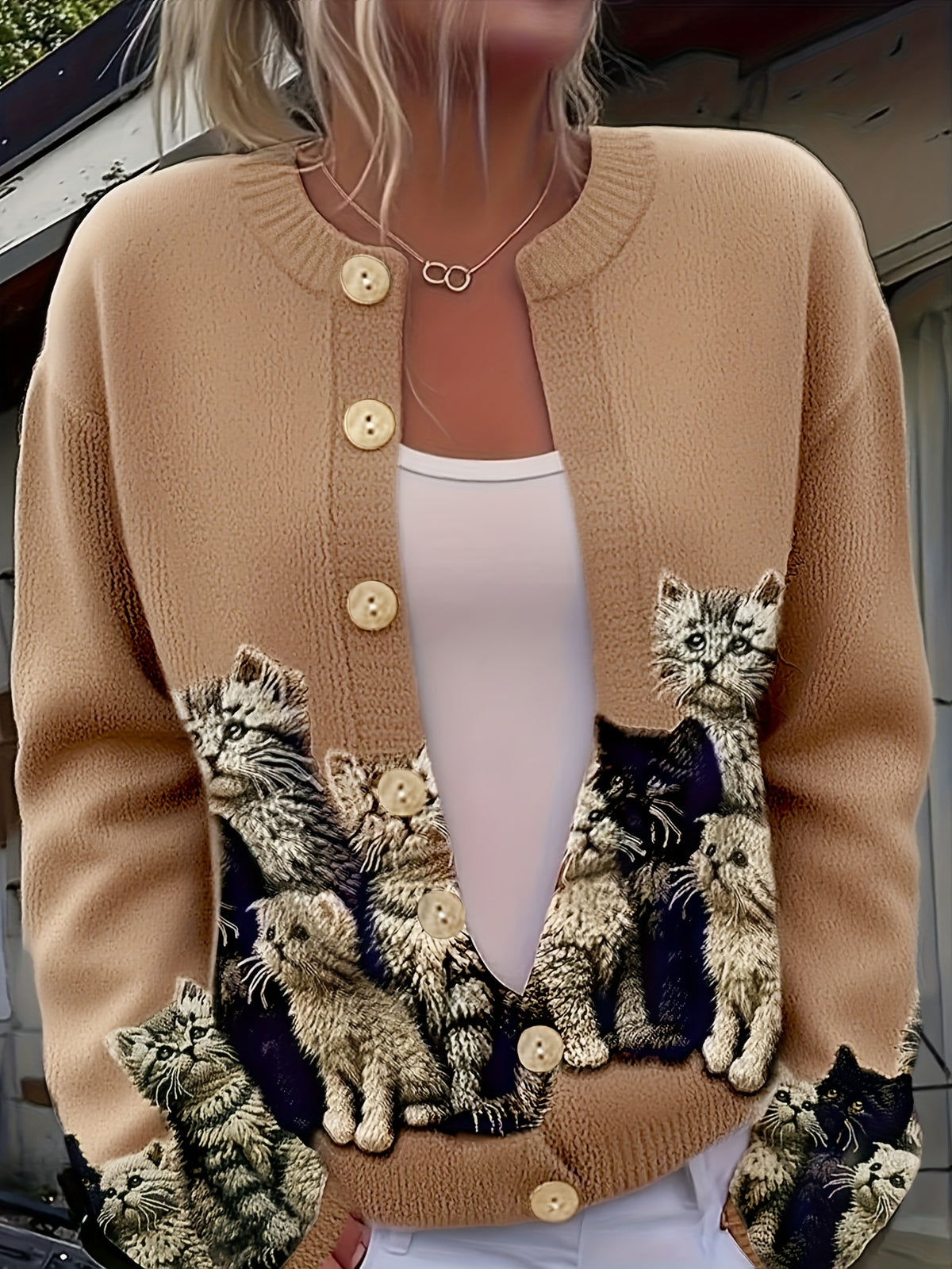 Clover™ | Cat Print Cardigan