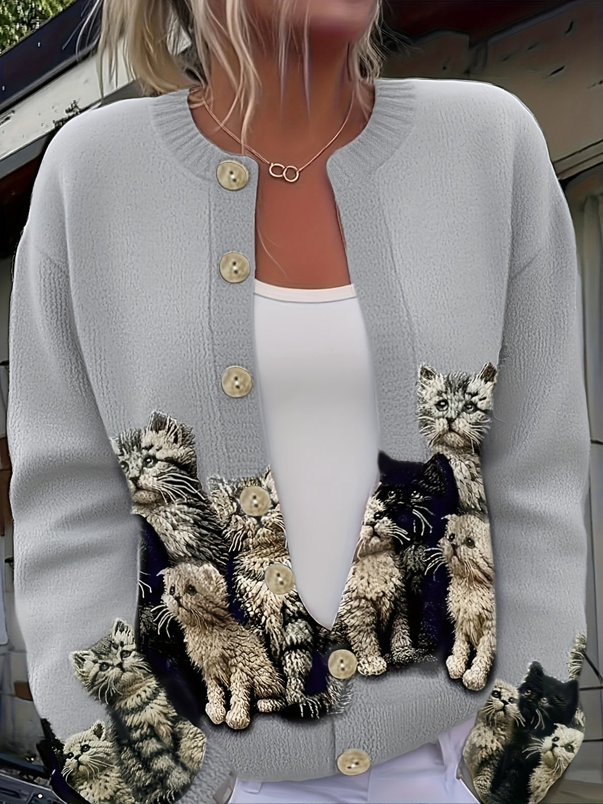 Clover™ | Cat Print Cardigan