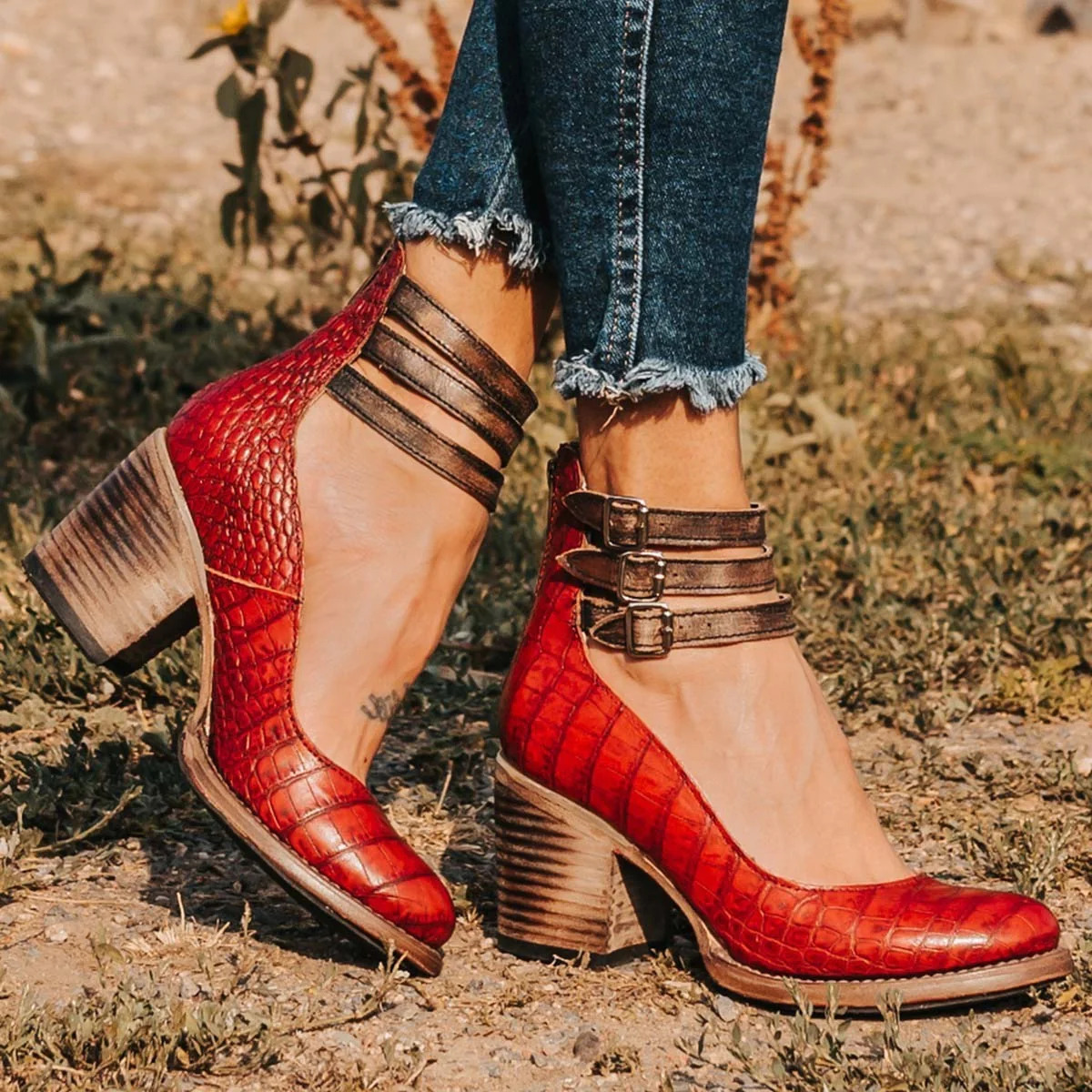 Elsa | Vintage Leather Strap Heels